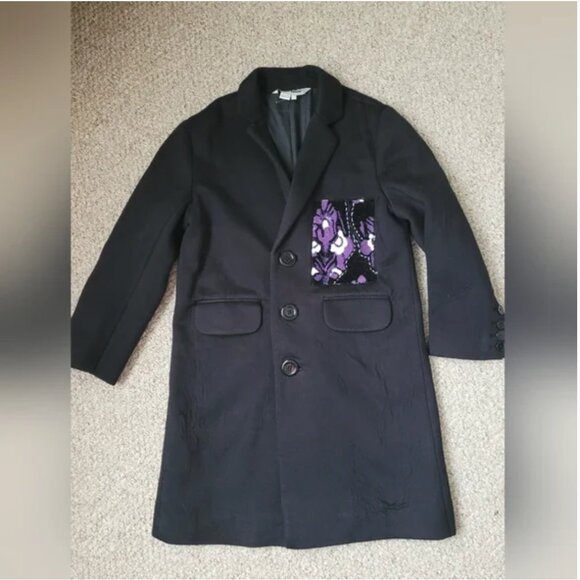 Anthropologie Dhruv Kapoor Sequin Patch Overcoat Large Black size XS - Picture 4 of 7